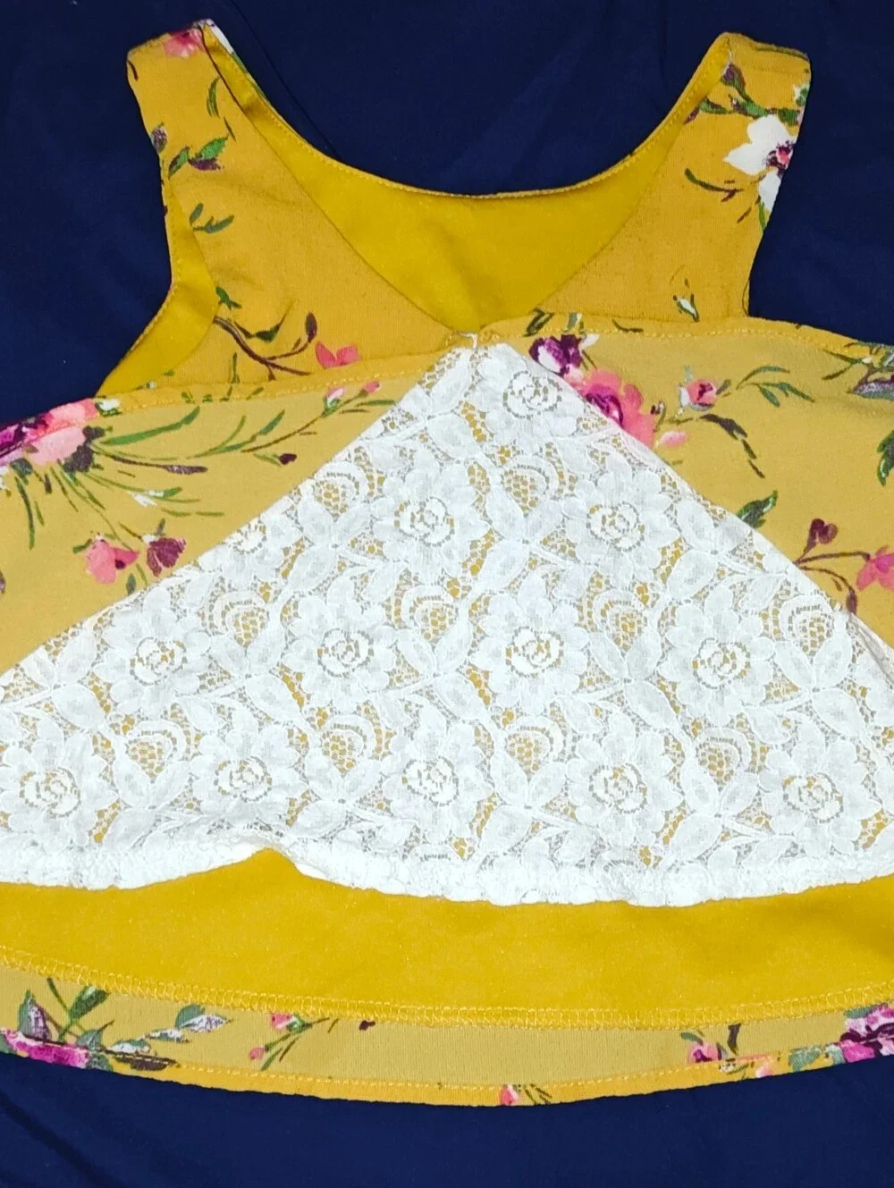 Lilt Girls Yellow Floral 2pc Set Sleeveless Top With Lace Back & Shorts